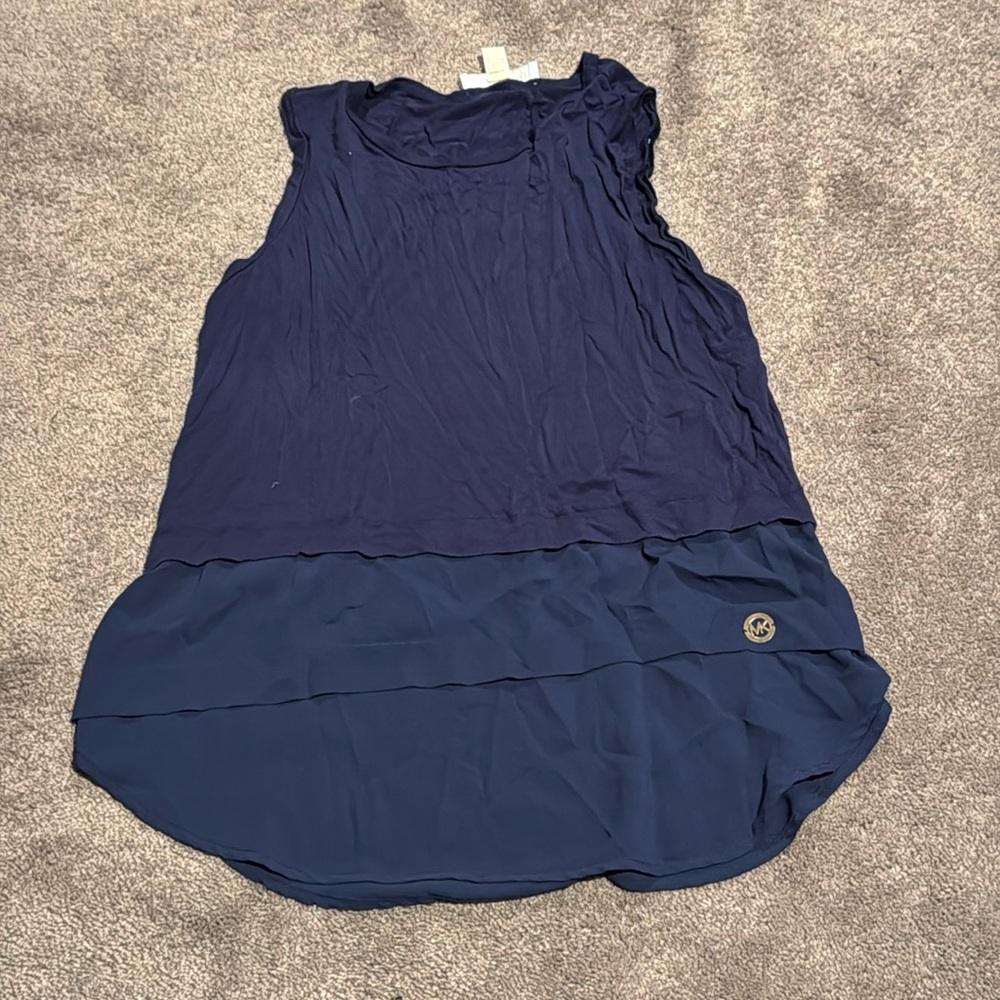 Michael Kors Navy Layered Sleeveless Tunic Blouse SIZE M